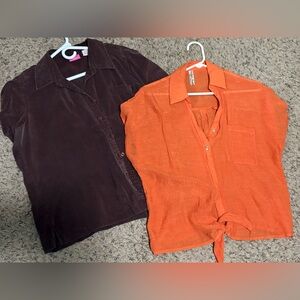 Set of two women’s Orange and Brown Button-Up Shirts L/XL